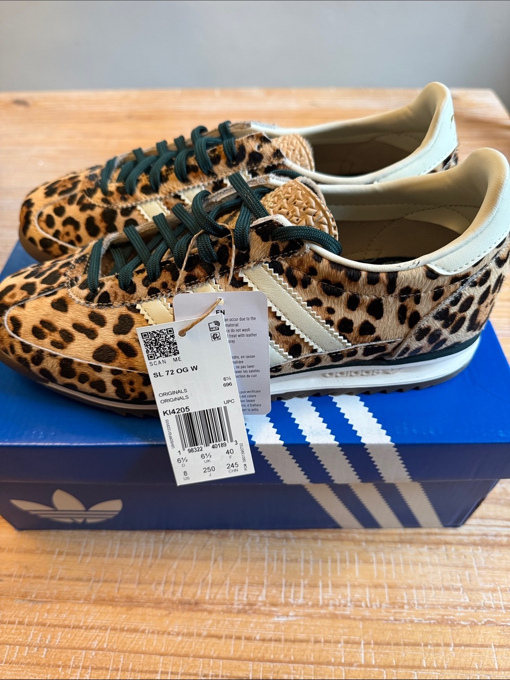 adidas original SL 72 Women’s Leopard Print Sneakers in Cream & Brown - Picture 2 of 8